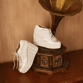 Custom White sneaker wedges beaded embroidery.